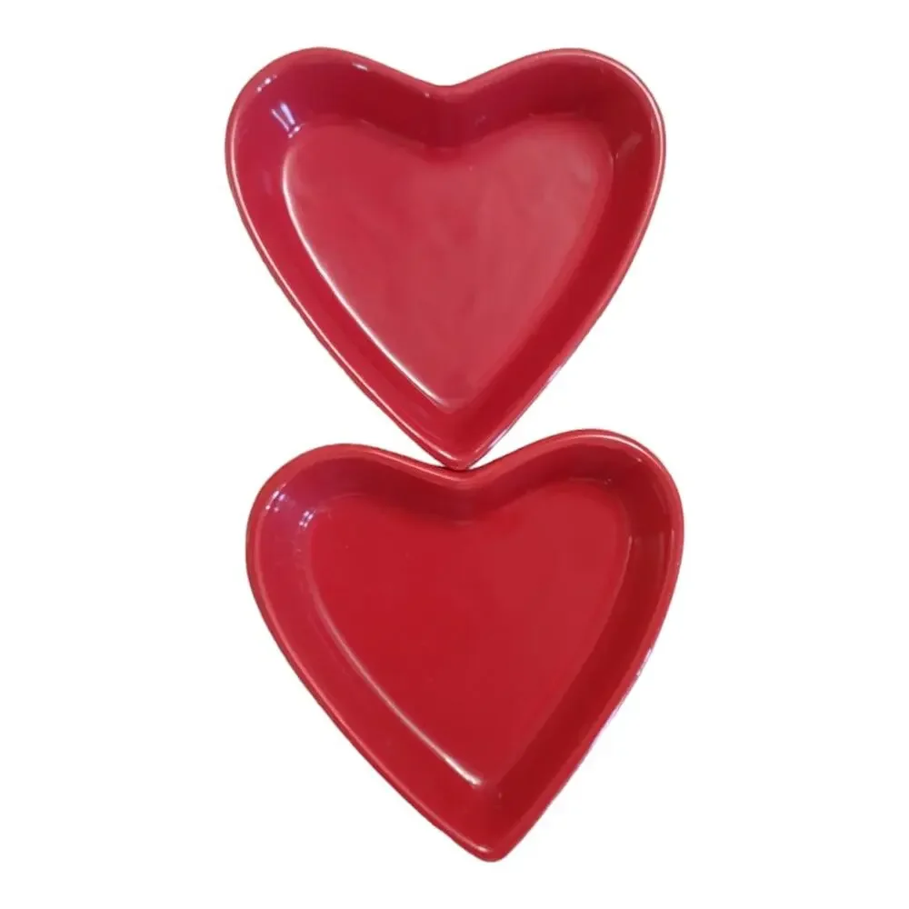 Heart Shaped Dishware Home Goods Red Candy Dishes Jewelry Earrings 2pc Bundle